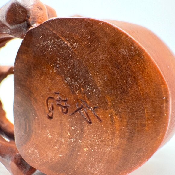 Netsuke Large Skeleton Playing Drum Hardwood Carving Sculpture Japanese Vintage - Picture 5 of 11